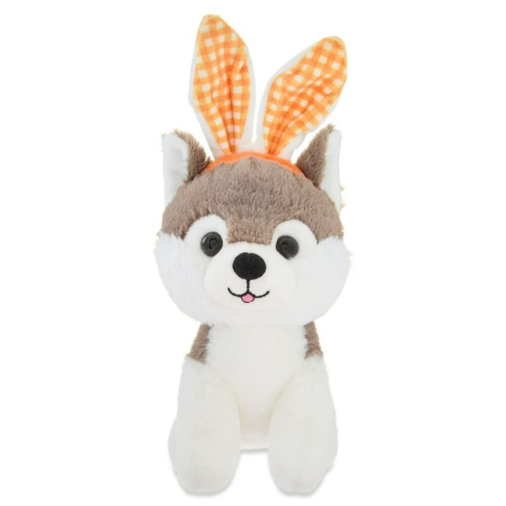 Way To Celebrate 10.5" Small Husky Dog Plush With Bunny Ears Easter